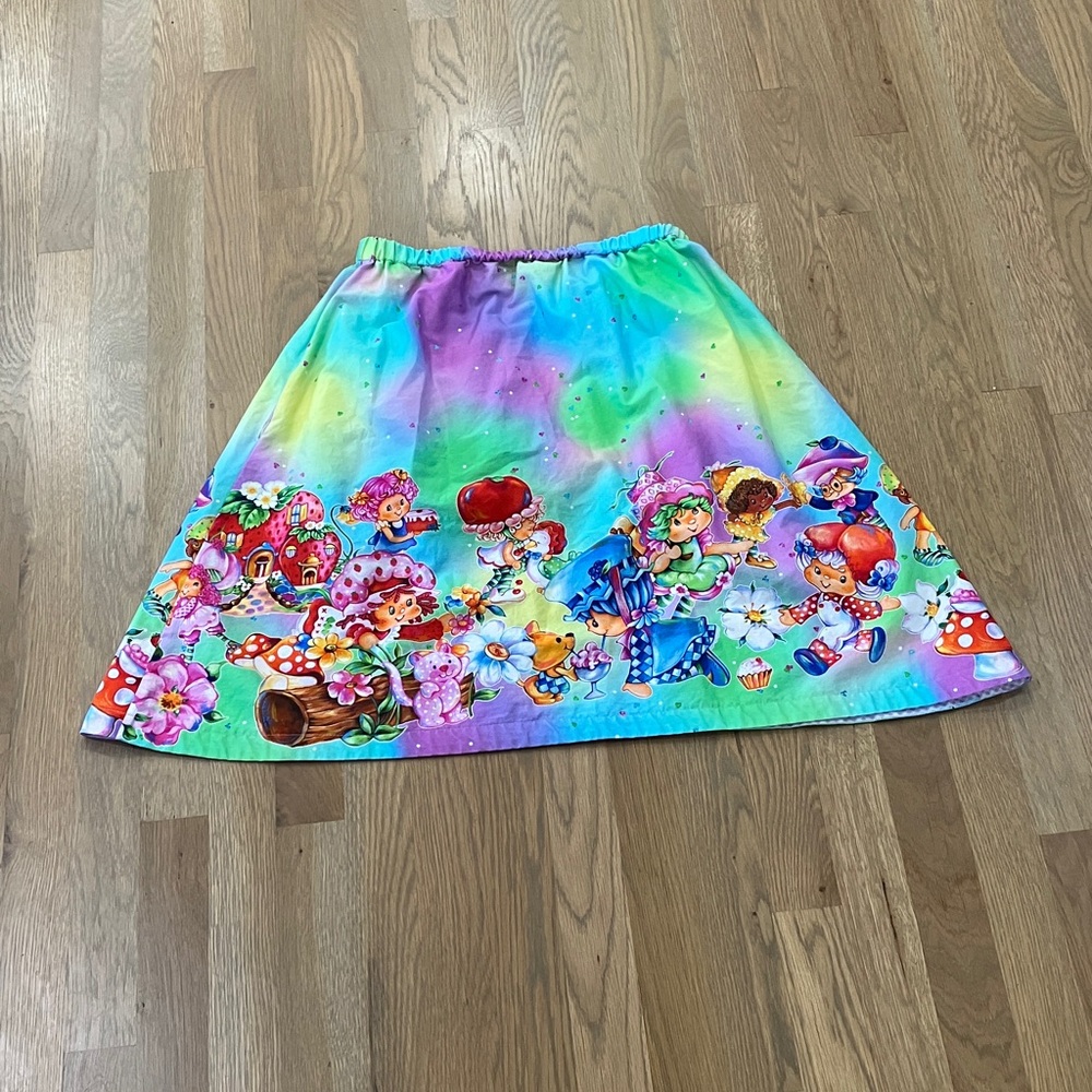 Strawberry Shortcake Cartoon Women’s Unique Handmade Rainbow Pocket Mini Skirt - Picture 2 of 8